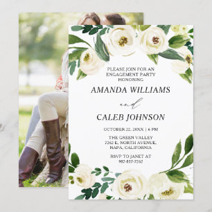 Personalized Photo White Flowers Engagement Party Invitation