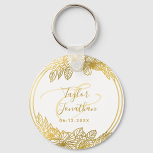 Personalized Photo White Gold Flowers Chic Wedding Keychain