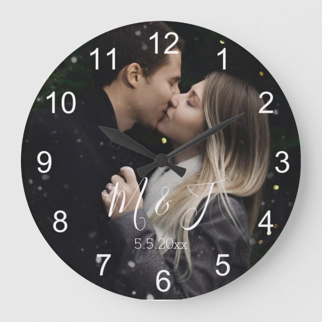 personalized photo white numbers anniversary  large clock (Front)