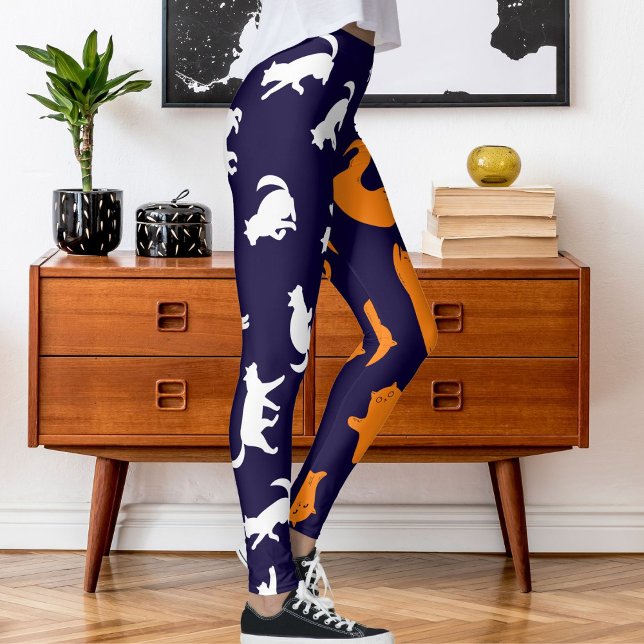 Personalized Photo White Orange Cat Pattern Leggings (Creator Uploaded)