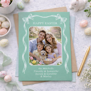 Personalized Photo White Ribbon On Mint Green Postcard