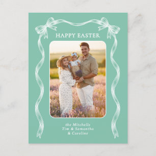 Personalized Photo White Ribbon On Mint Green Postcard