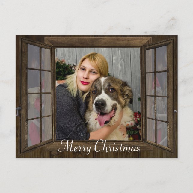 Personalized Photo Window Christmas Postcard (Front)