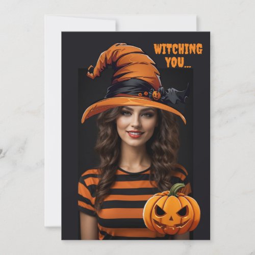 Personalized photo with a Halloween witch hat Invitation