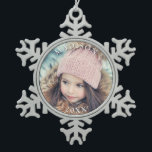 Personalized Photo with Name Christmas Holiday Snowflake Pewter Christmas Ornament<br><div class="desc">A great gift idea for family, friends and for your own holiday decor, this custom ornament features a photo and text template to personalize with your desired photo and text. The sample photo used to create this template is a square photo and we recommend using a square photo if possible....</div>