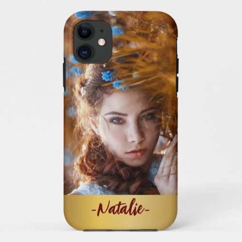 Personalized photo with name Script l Luxury gold iPhone 11 Case