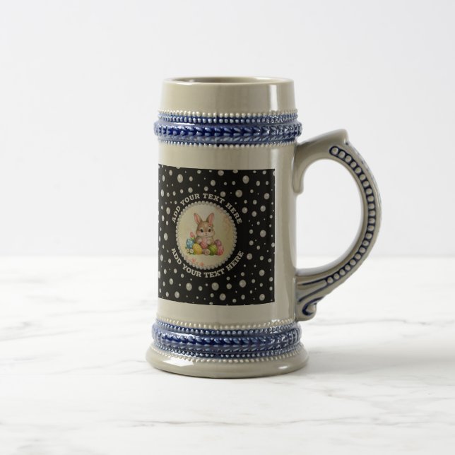Personalized Photo with Pearls Circle on Black Beer Stein (Right)