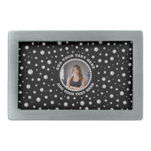 Personalized Photo with Pearls Circle on Black Belt Buckle