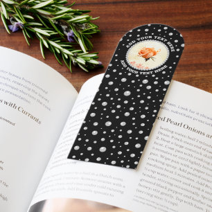 Personalized Photo with Pearls Circle on Black Bookmarks