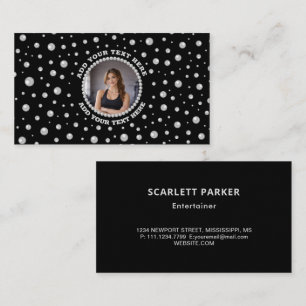 Personalized Photo with Pearls Circle on Black Business Card