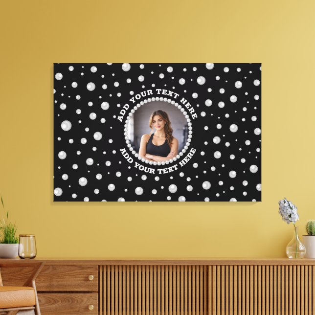 Personalized Photo with Pearls Circle on Black Canvas Print (Insitu(LivingRoom))