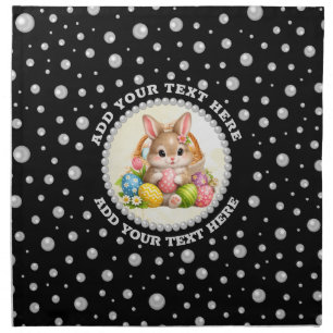 Personalized Photo with Pearls Circle on Black Cloth Napkin