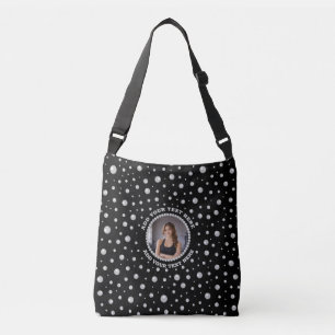 Personalized Photo with Pearls Circle on Black Crossbody Bag