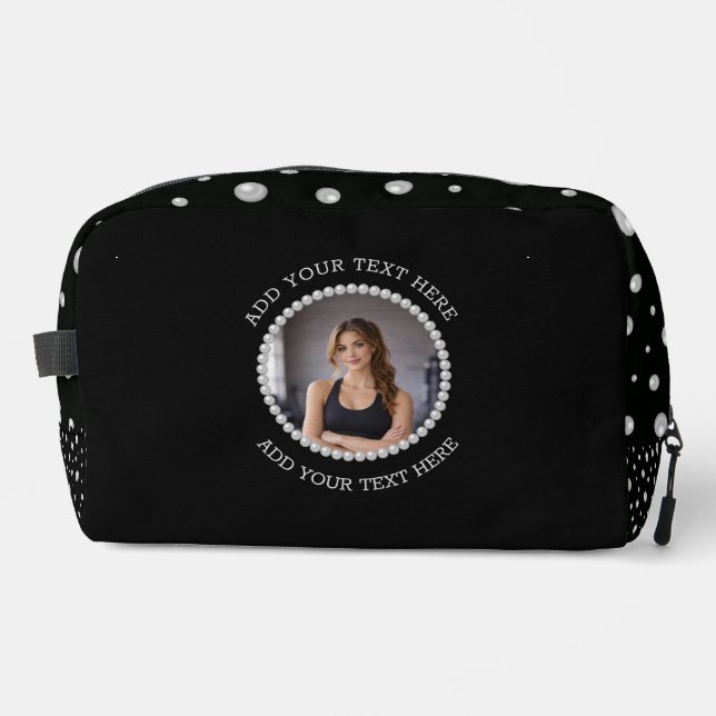 Personalized Photo with Pearls Circle on Black Dopp Kit (Front)