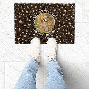 Personalized Photo with Pearls Circle on Black Fiber Doormat