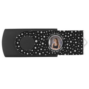 Personalized Photo with Pearls Circle on Black Flash Drive