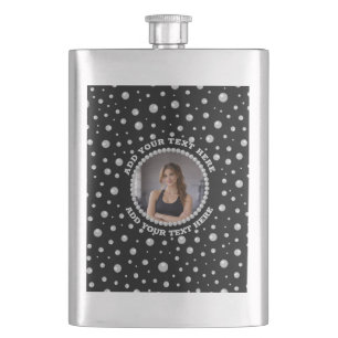 Personalized Photo with Pearls Circle on Black Flask