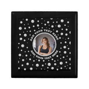 Personalized Photo with Pearls Circle on Black Gift Box