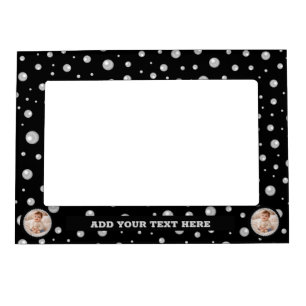 Personalized Photo with Pearls Circle on Black Magnetic Frame