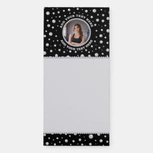 Personalized Photo with Pearls Circle on Black Magnetic Notepad