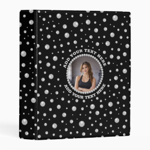 Personalized Photo with Pearls Circle on Black Mini Binder