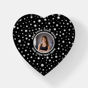 Personalized Photo with Pearls Circle on Black Paperweight