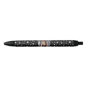 Personalized Photo with Pearls Circle on Black Pen