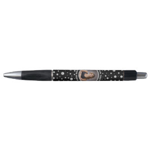 Personalized Photo with Pearls Circle on Black Pen