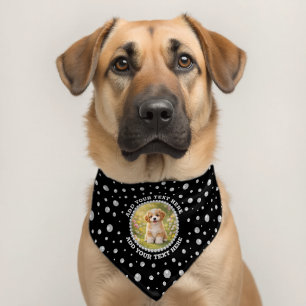 Personalized Photo with Pearls Circle on Black Pet Bandana Collar