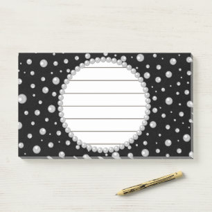 Personalized Photo with Pearls Circle on Black Post-it Notes