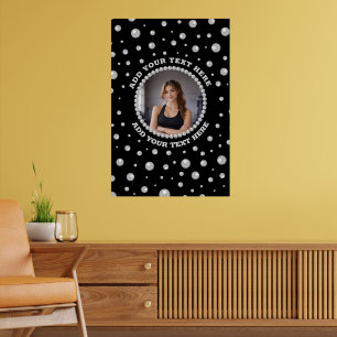 Personalized Photo with Pearls Circle on Black Poster