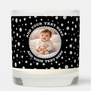 Personalized Photo with Pearls Circle on Black Scented Candle