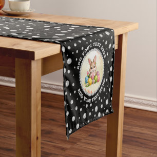 Personalized Photo with Pearls Circle on Black Short Table Runner