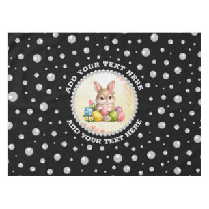 Personalized Photo with Pearls Circle on Black Tablecloth