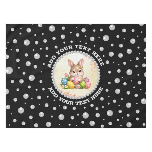 Personalized Photo with Pearls Circle on Black Tablecloth (Front (Horizontal))