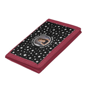 Personalized Photo with Pearls Circle on Black Tri-fold Wallet