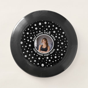 Personalized Photo with Pearls Circle on Black Wham-O Frisbee