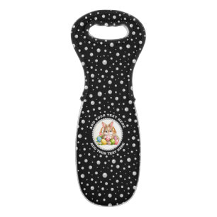 Personalized Photo with Pearls Circle on Black Wine Bag