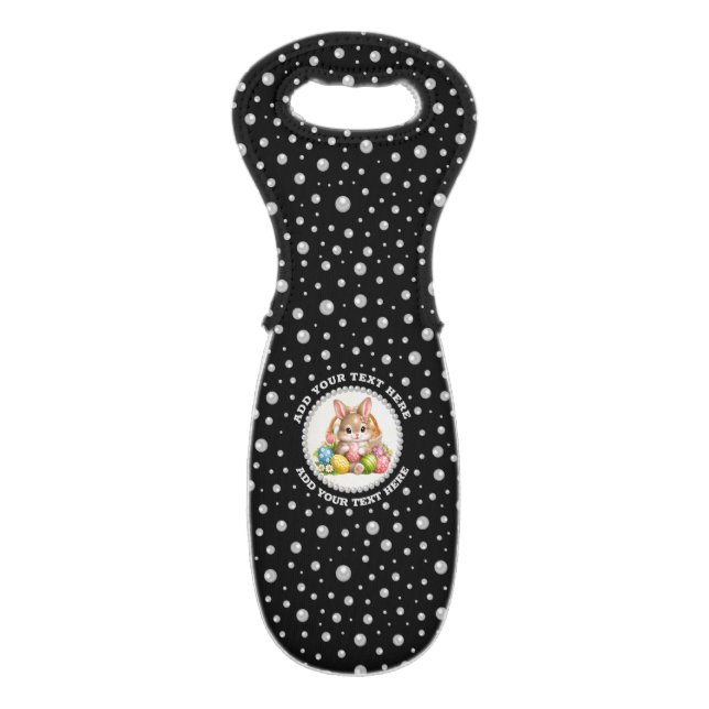 Personalized Photo with Pearls Circle on Black Wine Bag (Front Flat)
