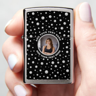 Personalized Photo with Pearls Circle on Black Zippo Lighter