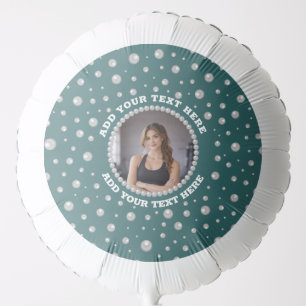Personalized Photo with Pearls Circle on Teal Balloon