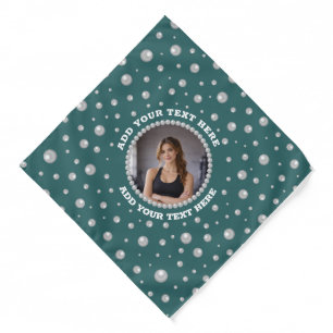 Personalized Photo with Pearls Circle on Teal Bandana