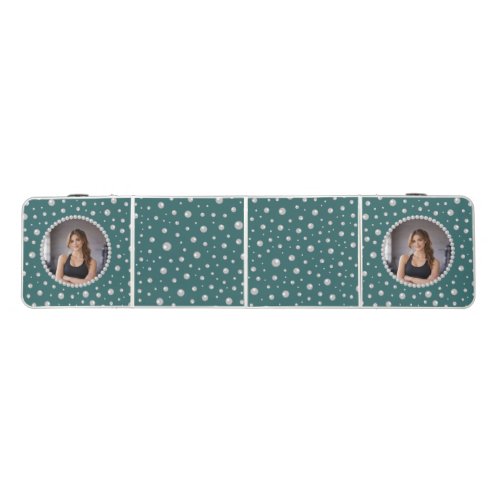 Personalized Photo with Pearls Circle on Teal Beer Pong Table