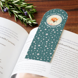 Personalized Photo with Pearls Circle on Teal Bookmarks
