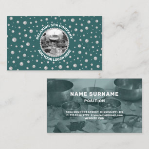 Personalized Photo with Pearls Circle on Teal Business Card