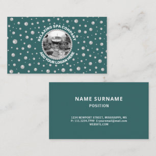 Personalized Photo with Pearls Circle on Teal Business Card