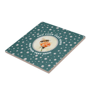 Personalized Photo with Pearls Circle on Teal Ceramic Tile