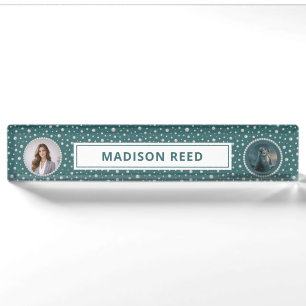 Personalized Photo with Pearls Circle on Teal Desk Name Plate