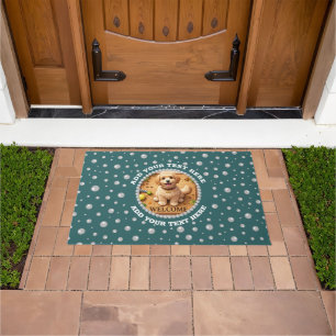 Personalized Photo with Pearls Circle on Teal Doormat