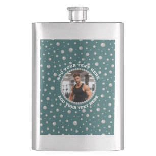 Personalized Photo with Pearls Circle on Teal Flask